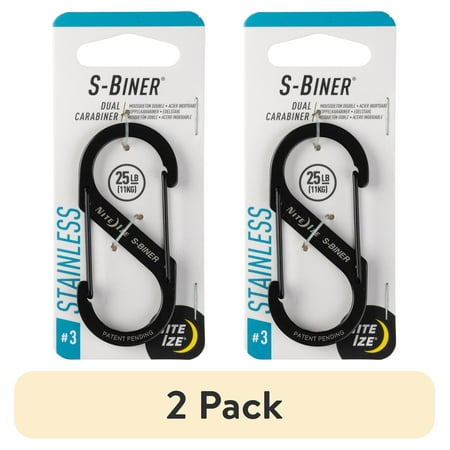 (2 pack) Nite Ize S-Biner Stainless Steel Dual Carabiner #3 Black 25 lb Capacity