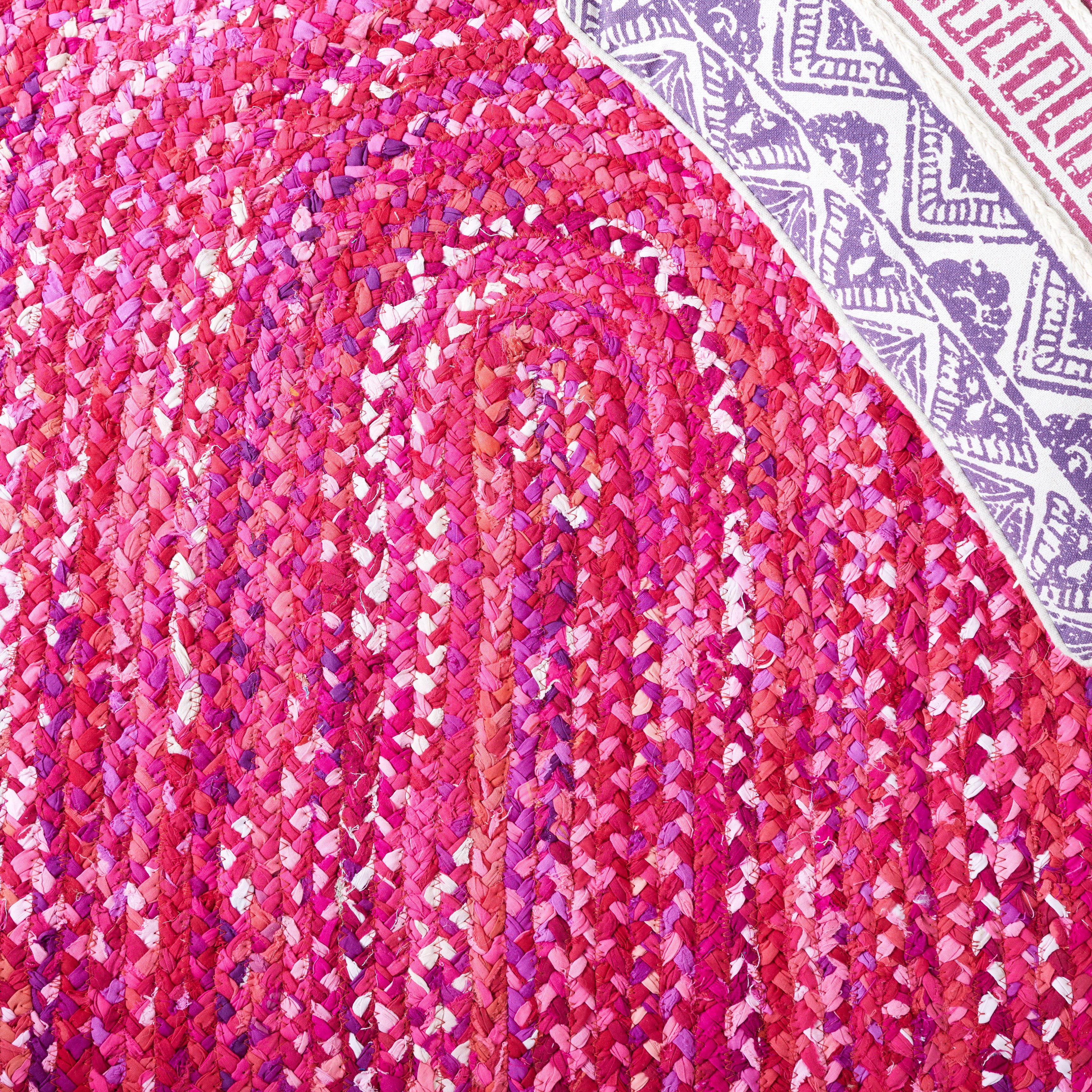 SAFAVIEH Braided Calvin Transitional Cotton Reversible Area Rug, Pink/Fuchsia, 3' x 3' Round