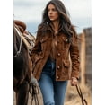thumbnail image 3 of Womens Jackets Up Snap Buttons Parka Utility Coats Outwear with Pocket Brown L, 3 of 4