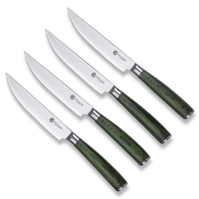 Juego de cuchillos para carne HexClad Damascus de acero inoxidable, 4 piezas