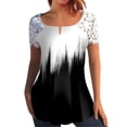 thumbnail image 1 of Mujeres Tops Casual verano encaje manga corta Split cuello túnica impresa camisetas camisetas Tops OAVQHLG3B Store lin121212, 1 of 5