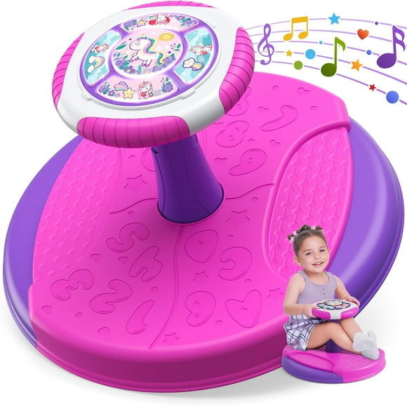HYES Jouets Licorne à Assise et Rotation pour Tout-Petits Filles 1-3, Siège Tournant à 360° pour Tout-Petits avec Lumières LED et Musique, Jouets Sensoriels Cadeau d'Anniversaire pour Enfants 3-5