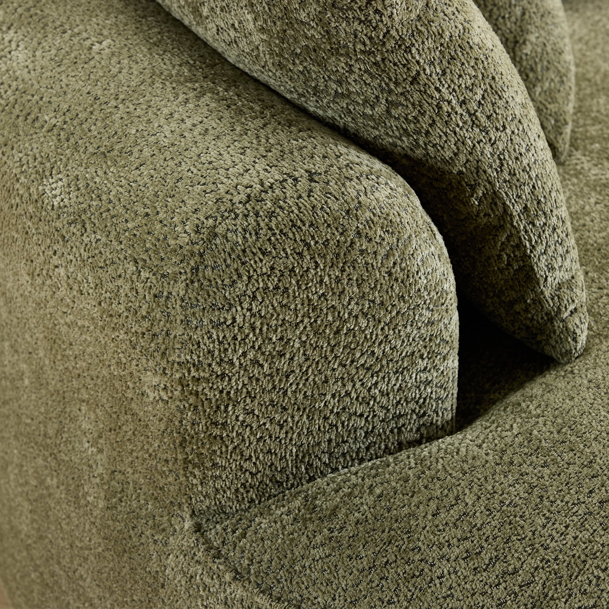 Curved Boneless Sofa, Modern Chenille Fabric Sectional Sofa with 3 Back and 4 Throw Pillows, High-Resilience Sponge Support and Ergonomic Design, 124.5 Inch Large Capacity Sofa for Living Room, Green