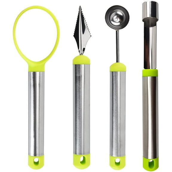 Melon Baller Scoop Set, 4 in 1 Stainless Steel Fruit Scooper Fruit Carving Tools Set Watermelon Slicer for Ice Cream Vegetable Cantaloupe Melon