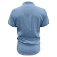 thumbnail image 4 of hlysgo Men's Linen Cotton Shirt Short Sleeve Band Collar Button Down Shirt Casual Summer Beach Vacation Shirts Sky Blue,2xL, 4 of 6