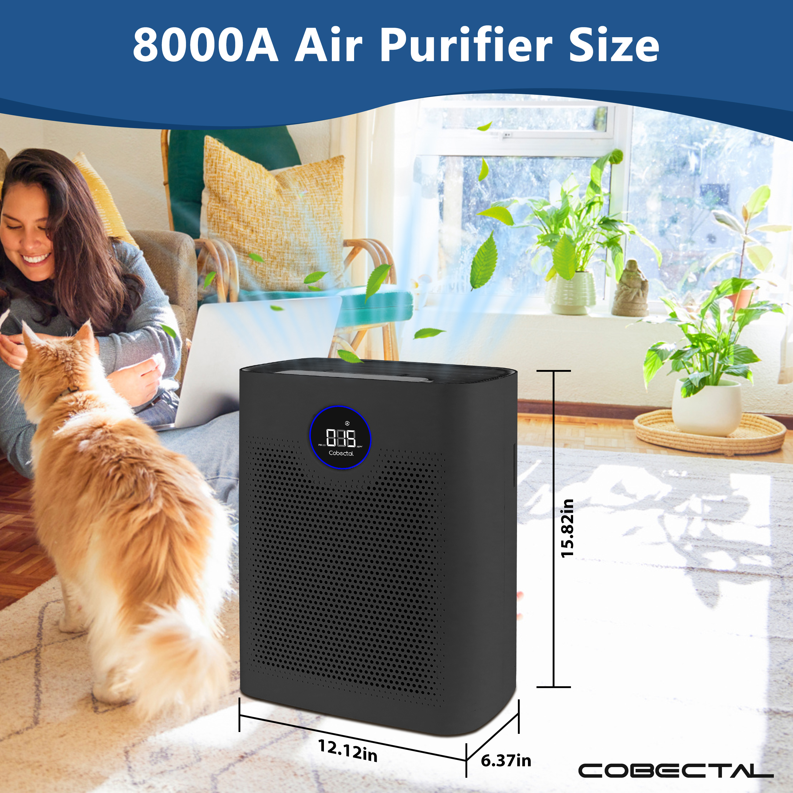 Cobectal H14 Air Purifiers for Home Large Room, HEPA Air Purifier ZQA-8000A Suitable for Bedroom Pet, Black