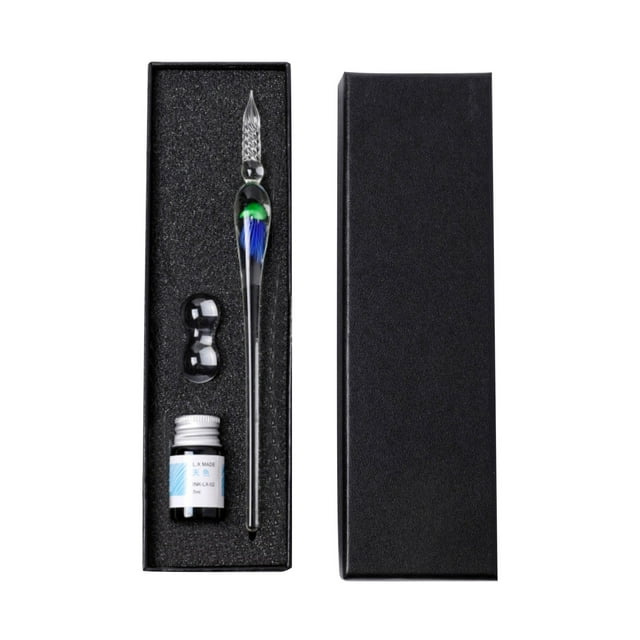 Miyuadkai Jellyfish Dip Pen Three-Piece Set No. 5, 1Ml Pack Calligraphy Glass Dip Pens Glass Dip Pens Colored Ink & Pen Holder Art Kit for Signatures Beginners