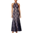 thumbnail image 1 of Nightway Womens Lace Keyhole Halter Gown Dress, Blue, 12, 1 of 1