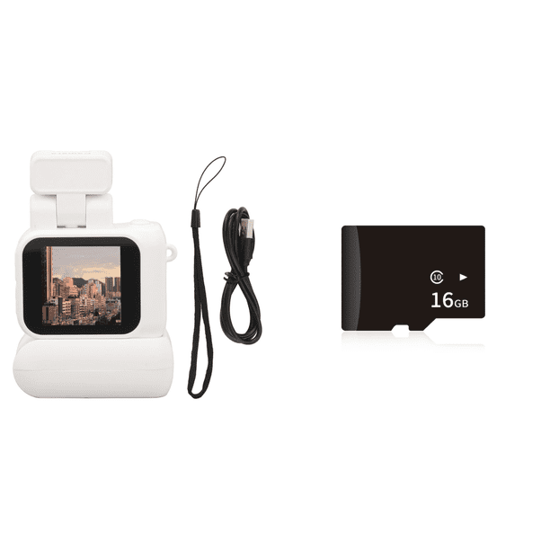 Mini Cámara Con Pantalla HD 1080p Grabadora Vídeo + Lámpara Flash Y Base para Batería() Blanco