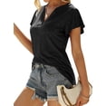 thumbnail image 5 of HUBERY Women V Neck Ruffled Short Sleeve Curved Hem Solid Color Top, 5 of 7
