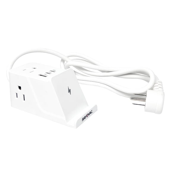 RAYOVAC Wireless Charging Station 3-AC Outlet 540-Joules Surge Protector with 1 USB-A and 2 USB-C Ports, 5-Ft. Cord