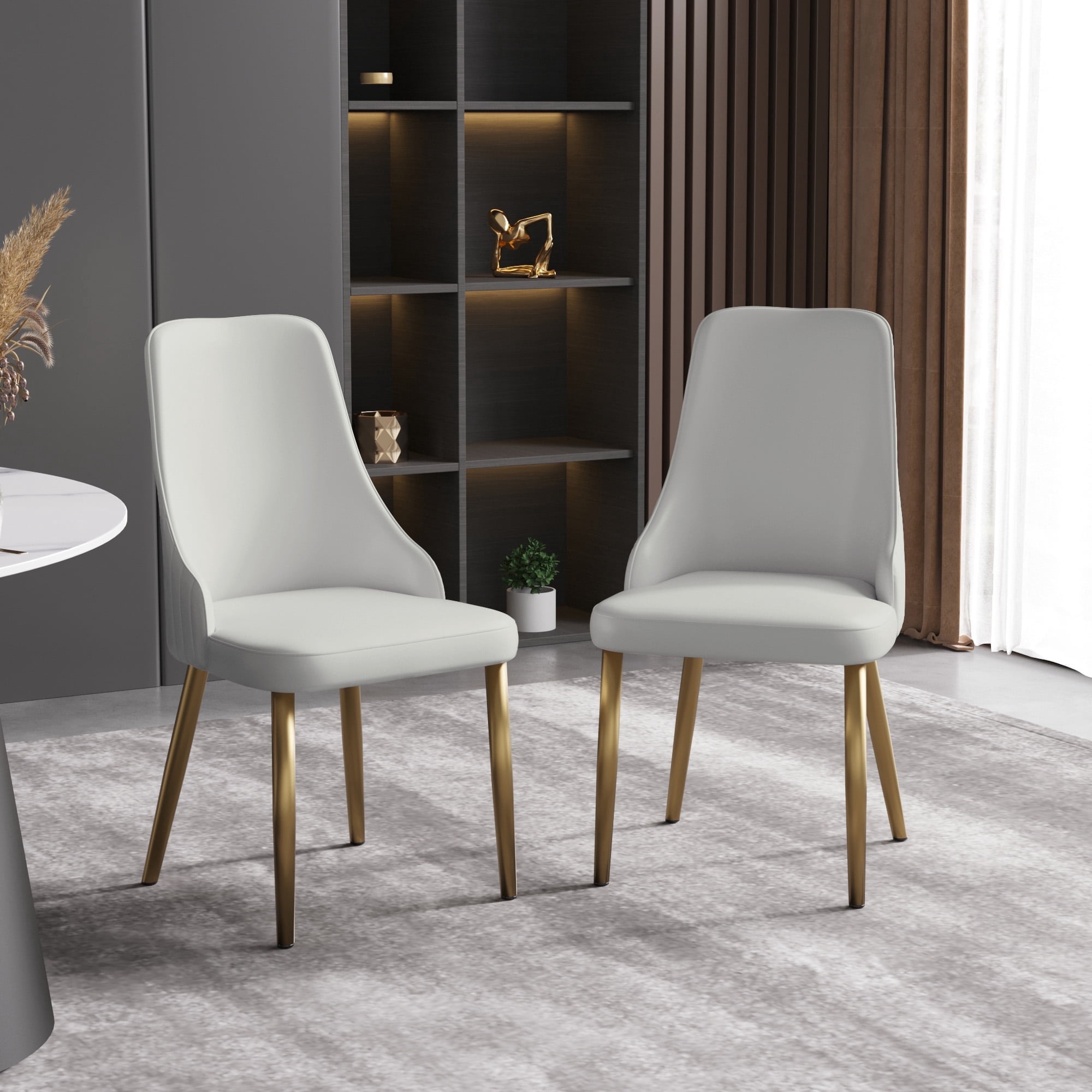 bokifol Modern Faux Leather Dining Chair Set of 2, Gray Upholstered Chairs for Living Room Reception Room