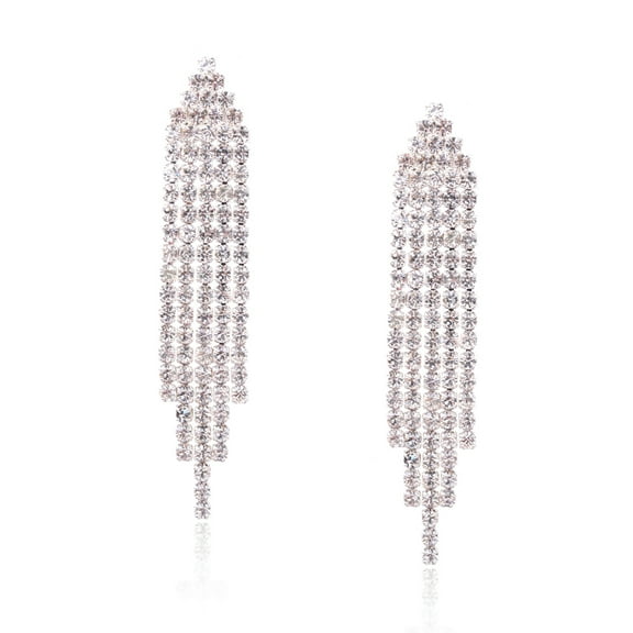 Bridal Earrings Silver Crystal Triangle Top With 5 Strands Of Chains Dangle Earrings For Women