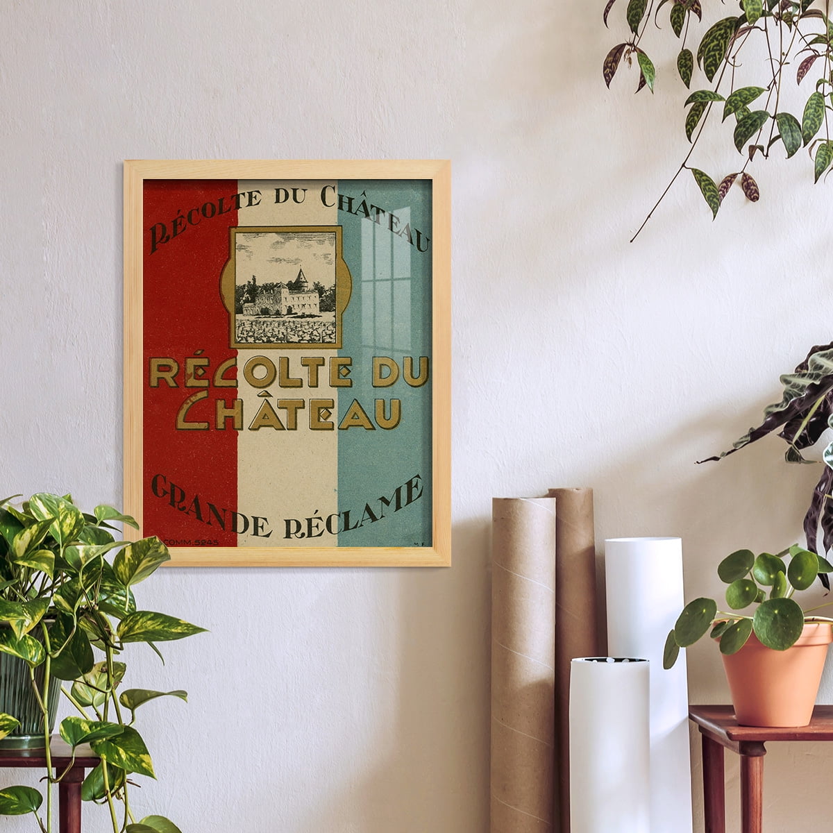 Recolte Du Chateau -Framed Print w/glass-Natural Wood