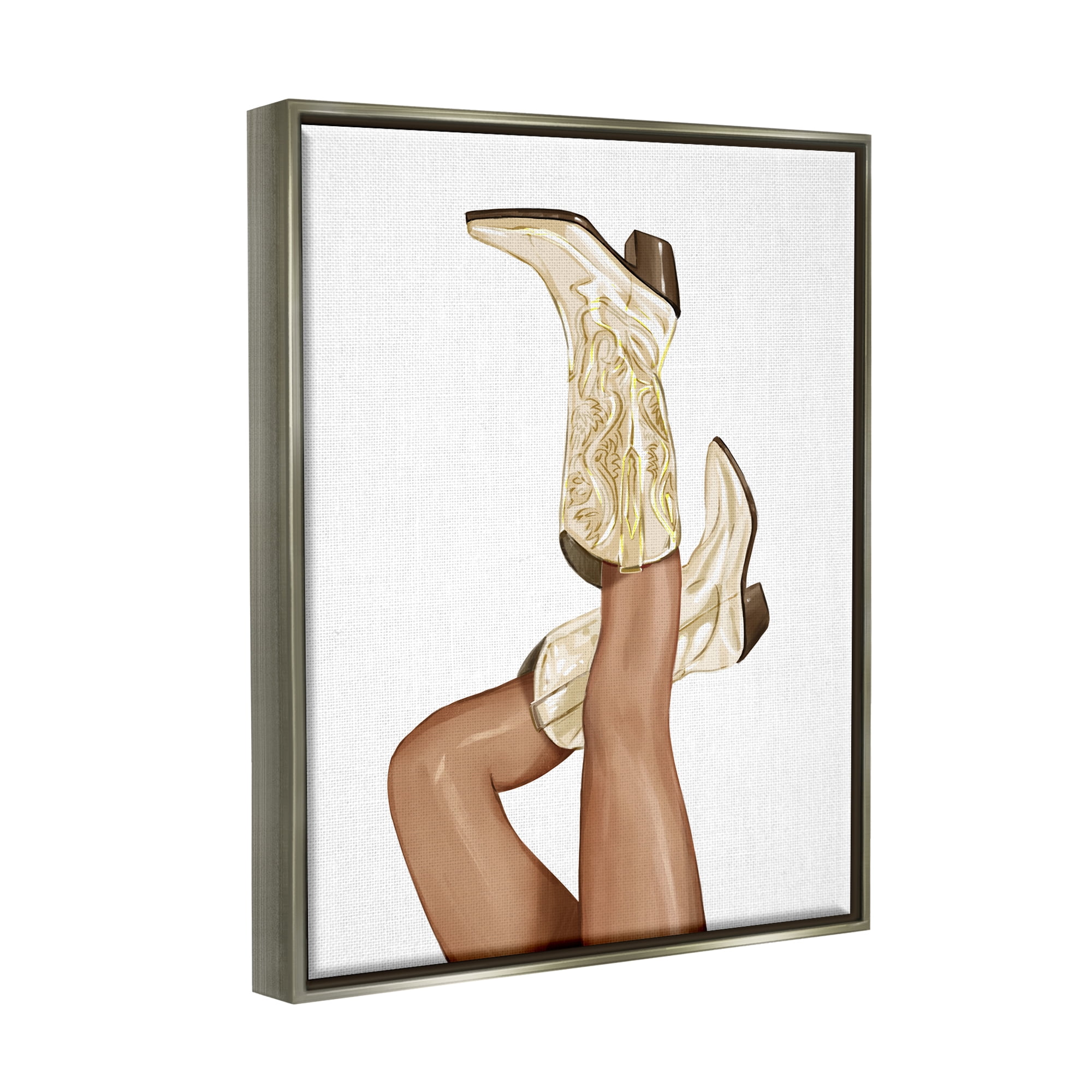 Stupell Country Cowgirl Boots Fashion Beauty & Fashion Painting Gray Floater Framed Art Print Wall Art