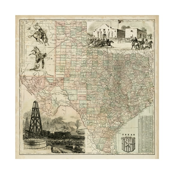 Trademark Fine Art Vision Studio Map Of Texas Canvas Wall Art - 14x14