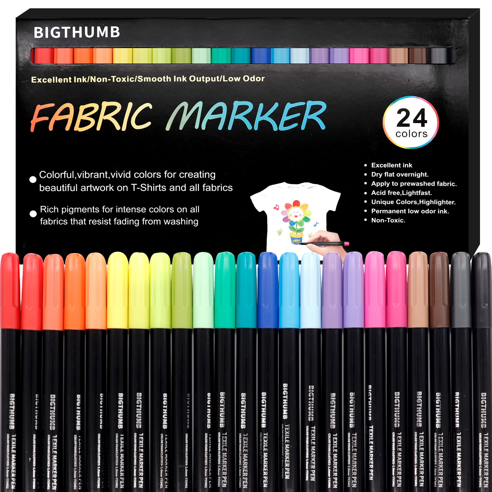 Kearing 24 Colors Permanent Fabric Markers on T shirt, Shoes, Mugs