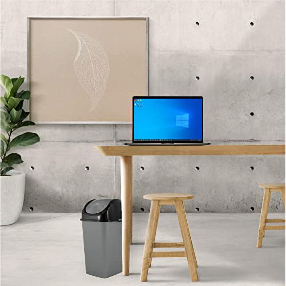 Superio Trash Can for Dorm Room with Lid 4.5 Gallon Plastic Garbage Can with Swing Top Lid, Medium Slim Waste Bin with Cover for Home, Kitchen, Office, Bedroom, Bathroom, College- 18 Qt (Grey/Black 2)
