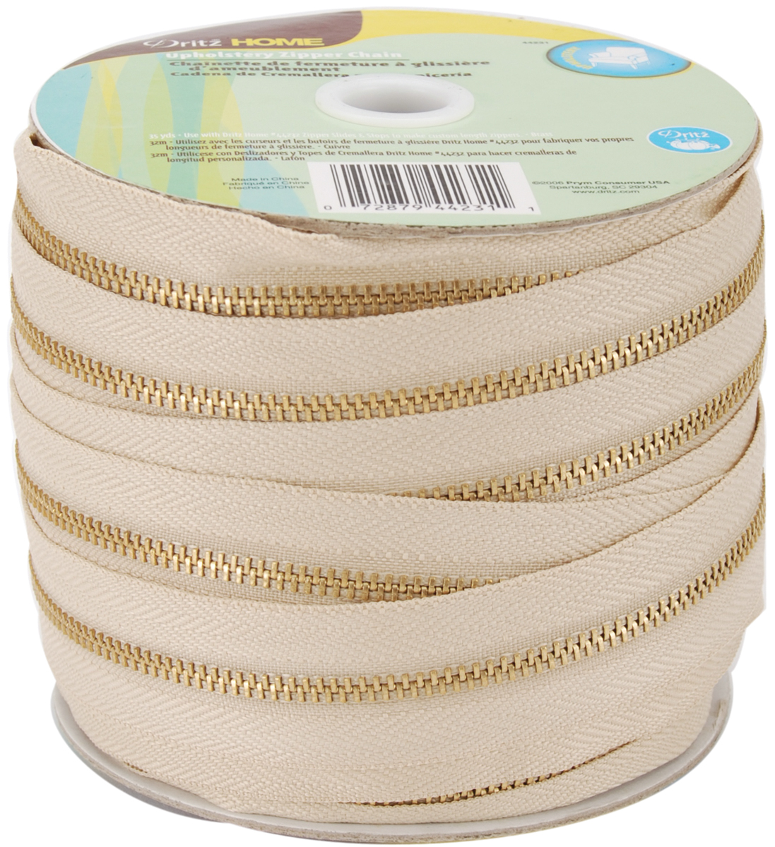 Dritz Home Brass Zipper Chains (Cut-To-Size) 35Yd-Beige