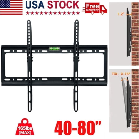 Low Profile TV Wall Mount Bracket for 32-80 Inch TVs, 165 lbs Max, 15° Tilting