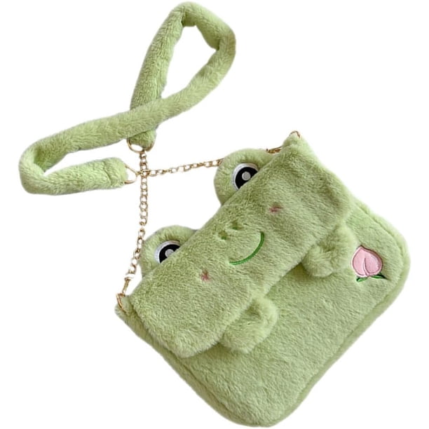 Monedero de felpa de rana de dibujos animados, lindo monedero de rana de felpa, bolso de animal, bolso cruzado, divertido regalo de cumpleaños para mujeres y niñas: Bolso bandolera rana (verde)