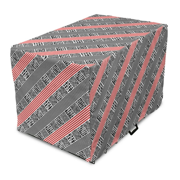 Abstract Dog Crate Cover, Diagonal Stripes and Squares Repeating Contemporary Layout, Easy to Use Pet Kennel Cover Small Dogs Puppies Kittens, 7 Sizes, Vermilion Charcoal Grey, by Ambesonne
