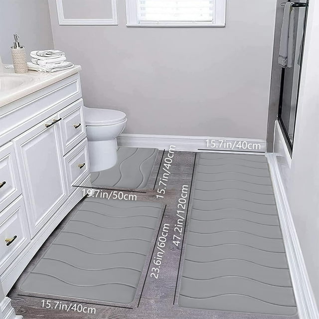 Juego de 3 Alfombrillas de Baño de Espuma Grandes, Suaves, Antideslizantes, Absorbentes de Agua y de Terciopelo, Lavables. Disponibles En Gris, Caqui, Gris Oscuro, Azul y Rojo.