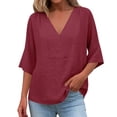thumbnail image 3 of Womens Gauze Tops Summer Casual Peasant Blouse Linen Cotton Oversized Vneck Dressy Shirt Boho Flowy Long Sleeve Shirt, 3 of 6