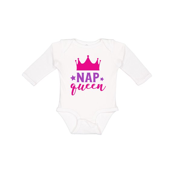 Inktastic Nap Queen, Crown, Stars - Pink Purple Girls Long Sleeve Baby Bodysuit