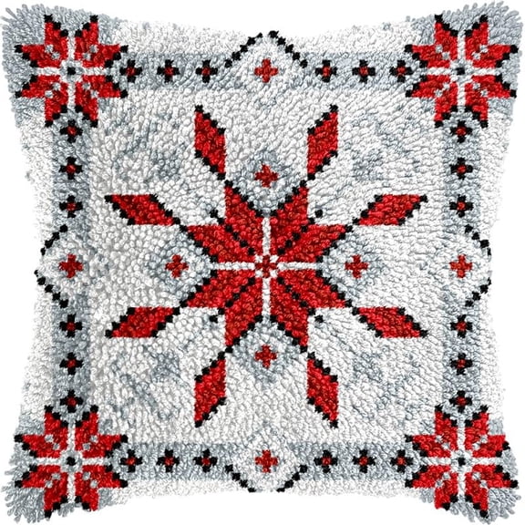 Christmas Snowflake Latch Hook Pillow Kits Pillow Cover with Pattern Printed Canvas Sofa Hooking Pillowcase Cushion Crafts Embroidery Latch Hooking Crochet Starter Kits 17x17 inch(1)
