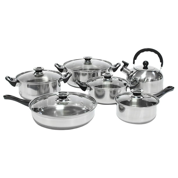 Juegos de utensilios de cocina, ollas y sartenes, sartén antiadherente de acero inoxidable con tapa de vidrio, olla de cocina para acampar, al