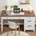thumbnail image 3 of 53.5" Executive Desk with Power Outlet, Home Office Desk with Drawers, Wooden Work Desk with File Cabinet, Computer Desk for Work, Study, Writing, White and Brown, 3 of 8