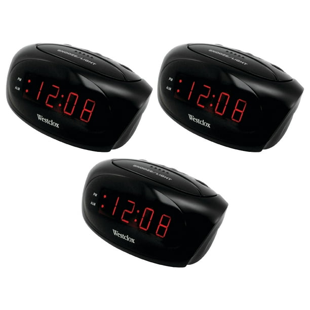 Westclox LED Digital Alarm Clock Snooze Hi Lo Volume Electric Black, 3