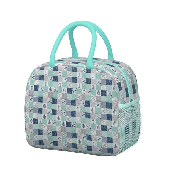 Lunch Bag Lunch Box for Women Reusable Insulated Lunch Bags,Water-Resistant Wholecloth Cheater Quilt Nautical Cooler Lunch Tote Bag, Large Capacity for Work Travel Picnic