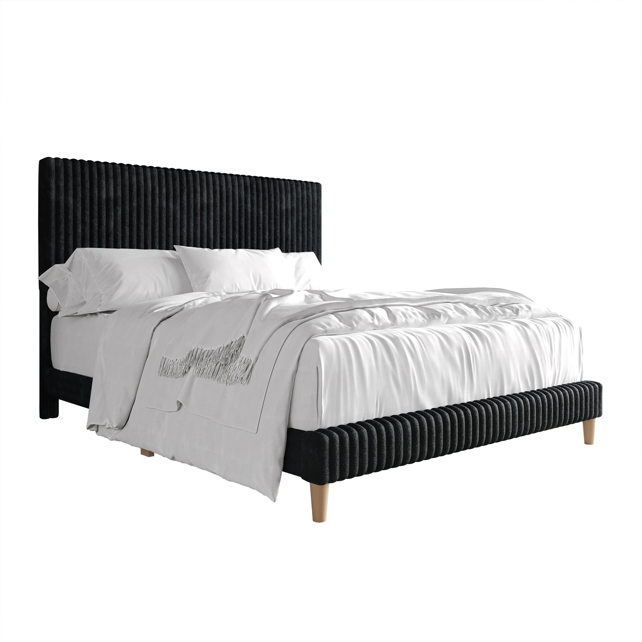 Castle Place Elegant Plush Corduroy Velvet Twin Upholstered Bed, Dark Grey
