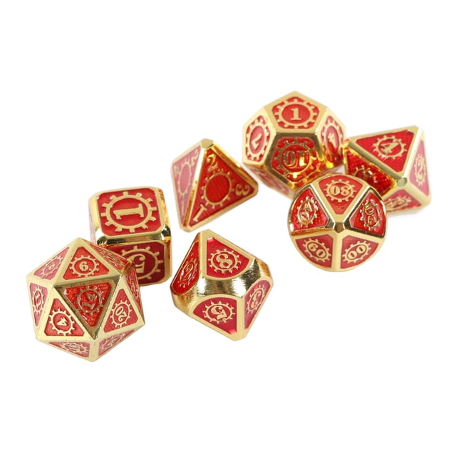 Dados para juegos de rol, 7 piezas, dados poliédricos con patrón de engranajes metálicos, dados de metal elaborados con cuidado