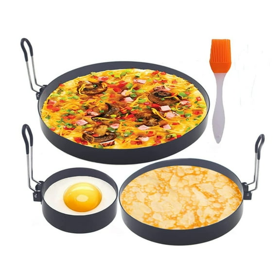 Non Stick Egg Rings,4 In&6 In&8 in Pancake Rings,Fried Egg Poacher Egg Cooking Mold with Oil Brush for Egg Omelet Muffin