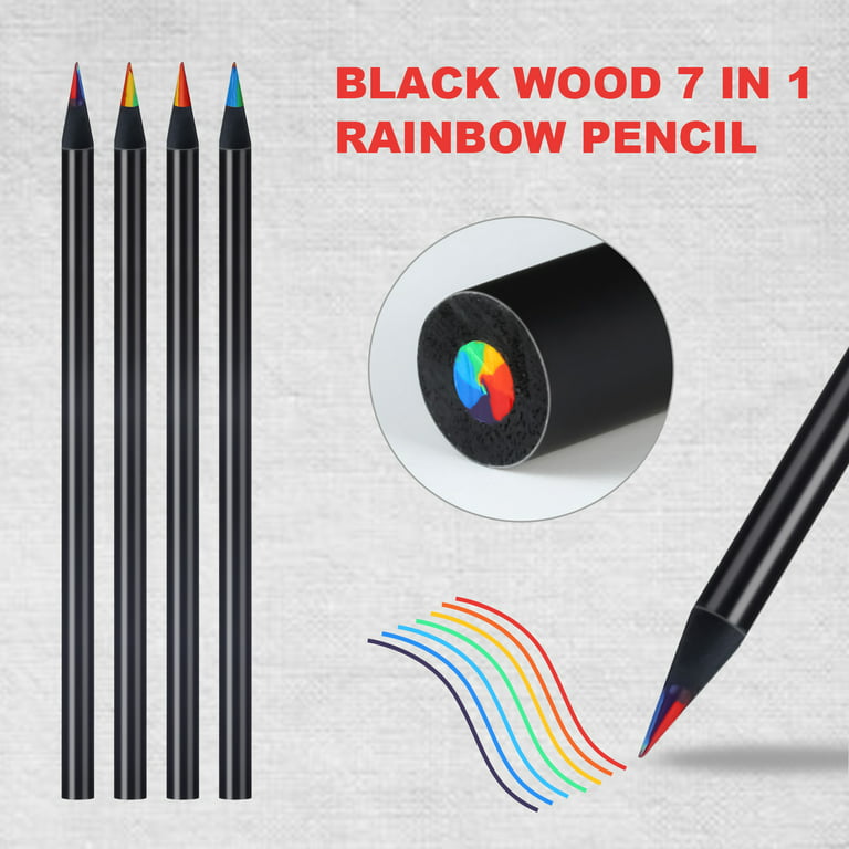 Black Wooden Rainbow Colored Pencils 7 Color In 1 Art Supplies