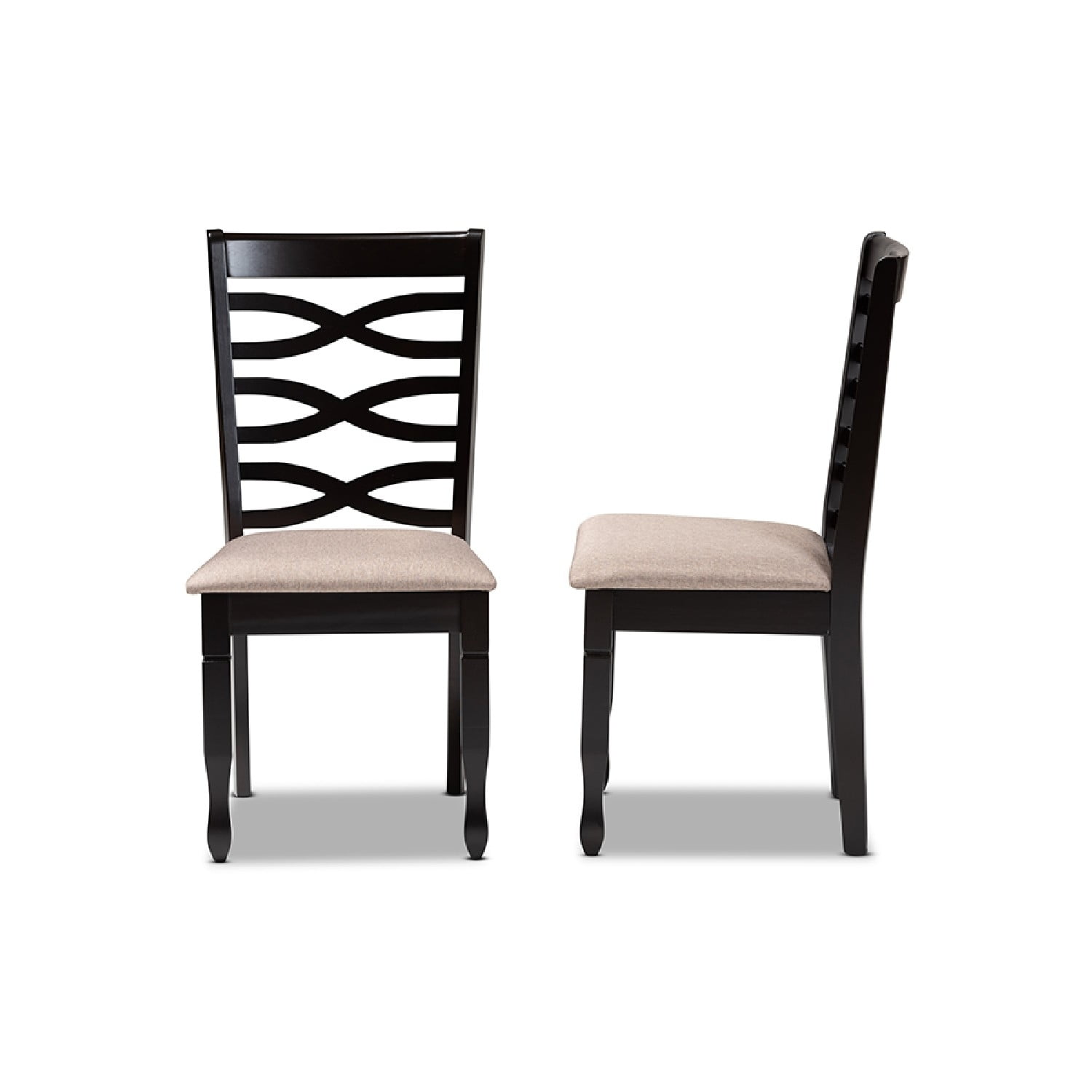 Baxton Studio Lanier Modern and Contemporary Sand Fabric Upholstered Dark Brown Finished 2-Piece Wood Dining Chair Set
