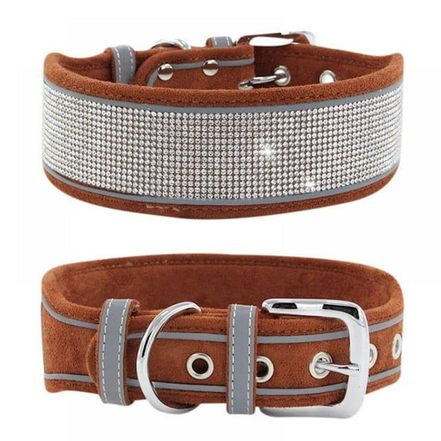 Collier pour Chien en Suède Réfléchissant avec Strass pour Chiens Moyens et Grands Bleu Marine