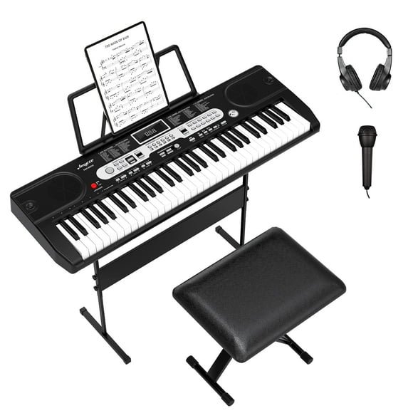 Keyboard Piano, 61 Key Electric Piano Keyboard Sets for Beginners and Kids, with Microphone, Headphone, Stand, Stool and Bag, Portable Keyboard Teaching for Best Birthday or Christmas Gift
