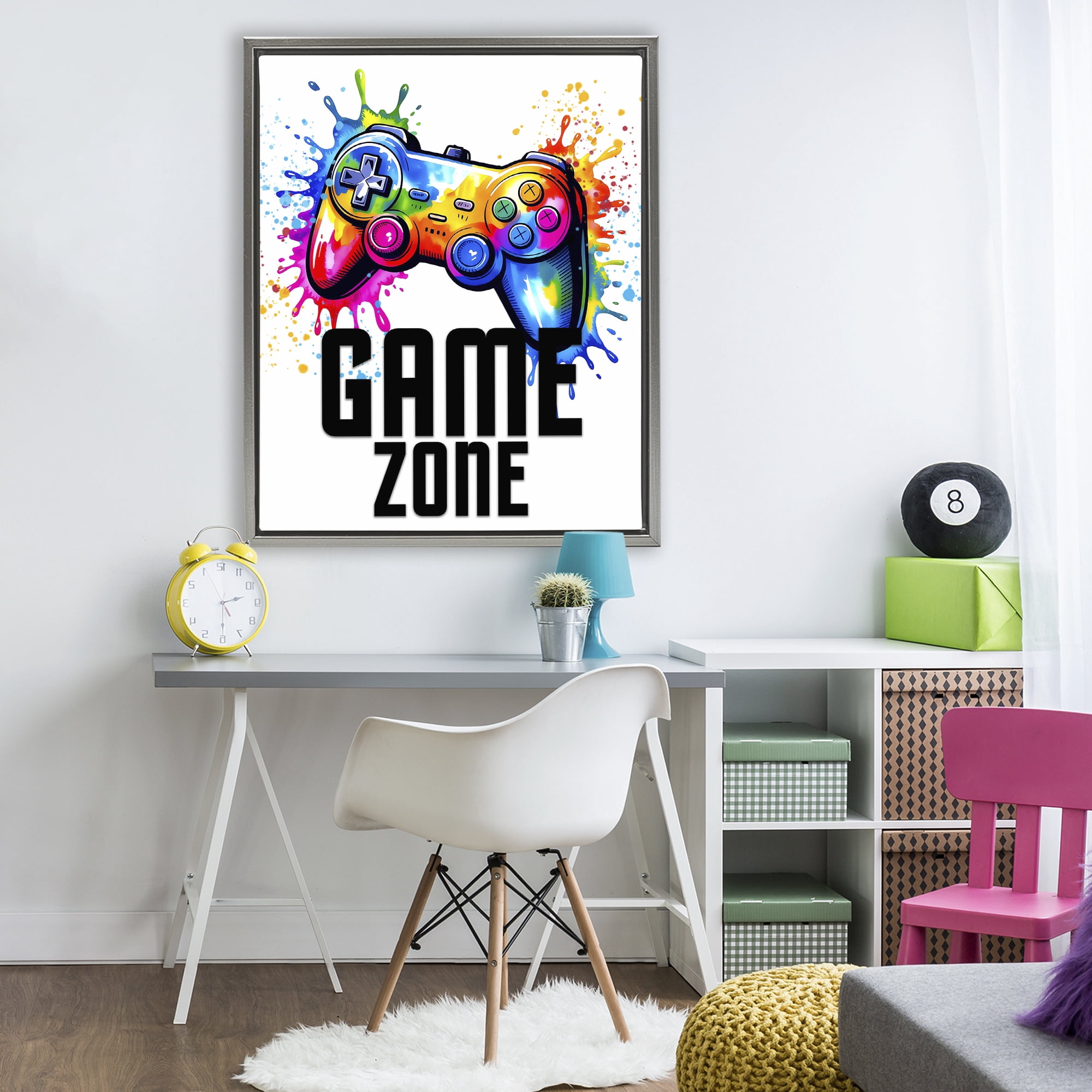Stupell Industries Game Zone Bright Splash Gray Framed Floater Canvas Wall Art, design by Kim Allen