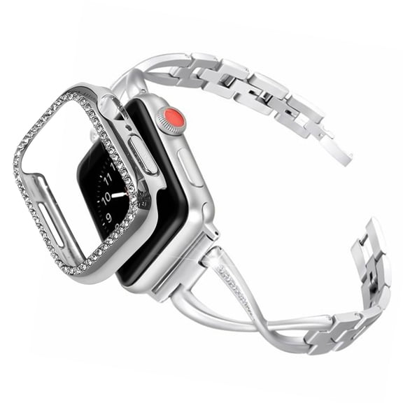 Allytechgroup Apple Watch Band Case for Women Compatible with iWatch Ultra 1 2 49mm, Glitter Bling Stylish Luxury Bracelet Band with Case for Apple Watch 49mm, Silver