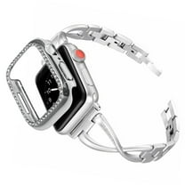 Allytechgroup Apple Watch Band Case for Women Compatible with iWatch Series 6/5/4/SE 44mm, Glitter Bling Stylish Luxury Bracelet Band with Case for Apple Watch 44mm, Silver