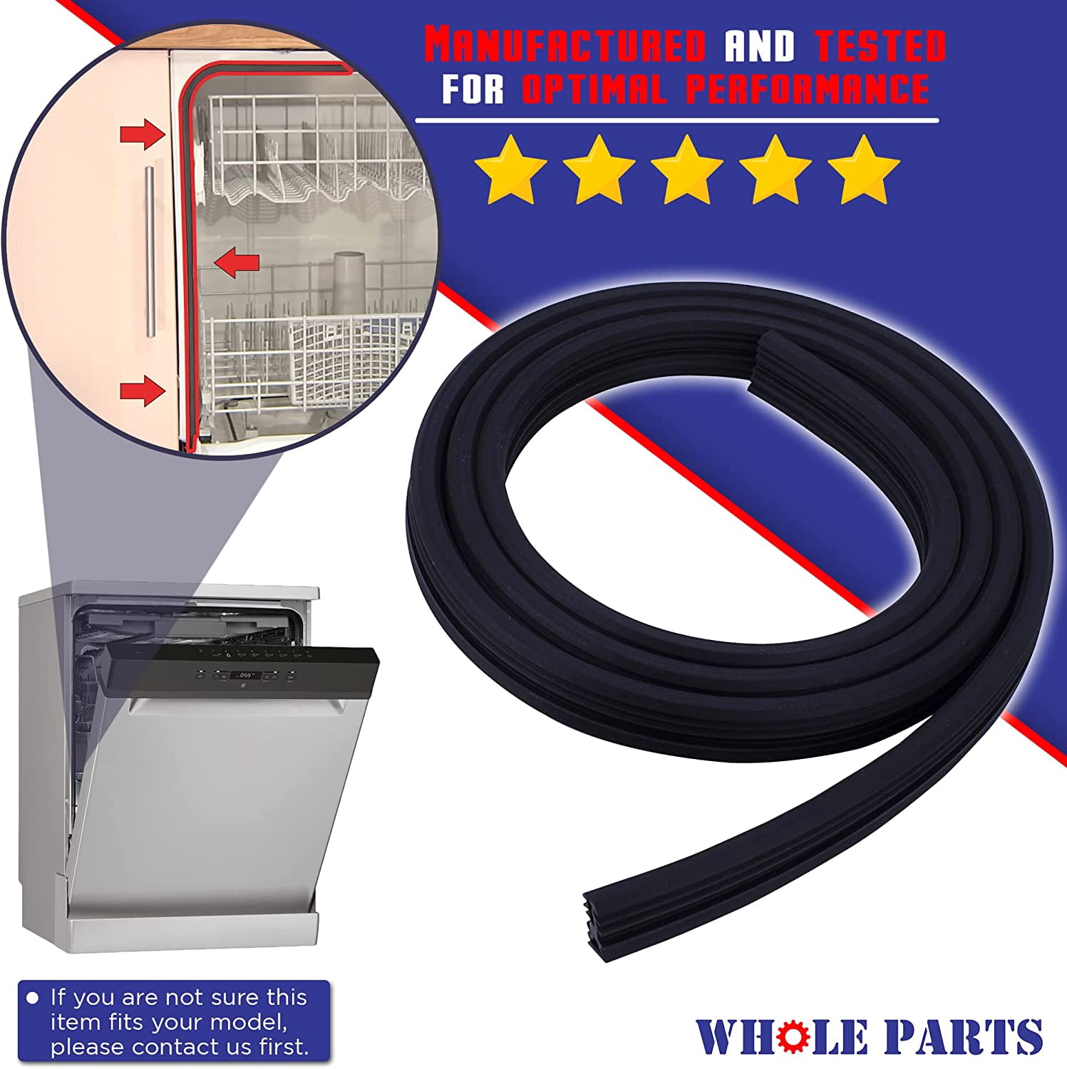 Whole Parts Dishwasher Door Gasket Part # 00263096 - Replacement & Compatible With Some Bosch, Thermador and Kenmore Dishwashers