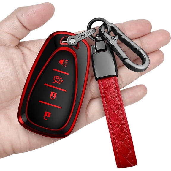 Sindeda for Chevrolet Key Fob Cover with Keychain Soft Full Protection Key Shell Key Case Compatible with 2016-2025 Chevy Equinox Malibu Spark Cruze Traverse Blazer (Red, 4 Buttons)