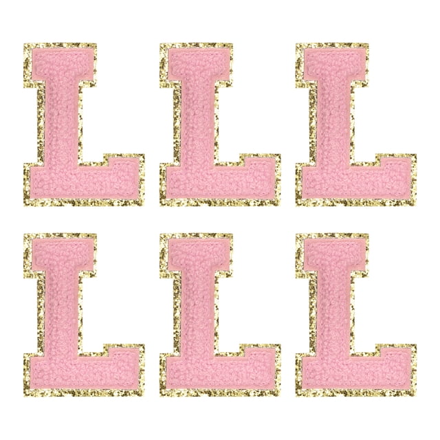 Parche bordado de letras L de Uxcell, parches de chenille autoadhesivos para reparación de ropa (Rosa, paquete de 6)