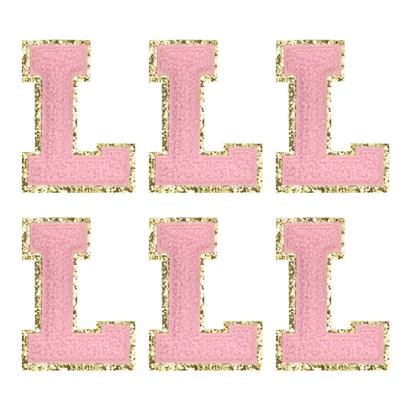 Parche bordado de letras L de Uxcell, parches de chenille autoadhesivos para reparación de ropa (Rosa, paquete de 6)