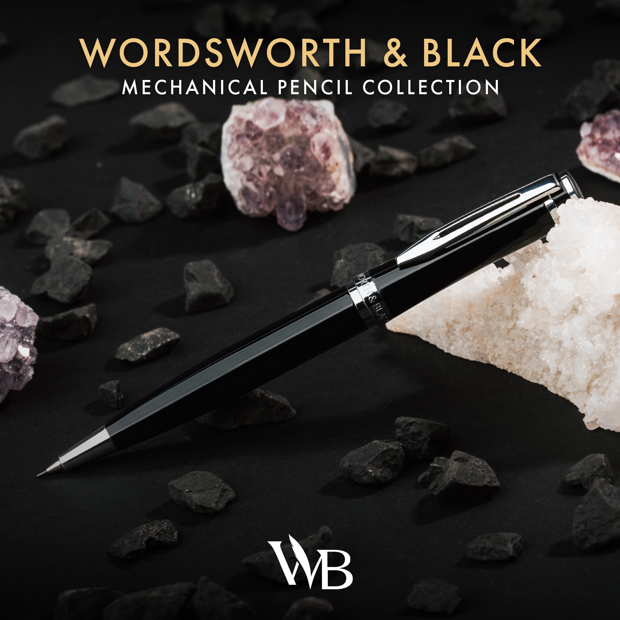 Wordsworth & Black Luxury Erudite Mechanical Pencil Set- Refillable Pencil, Gift Case; Journaling, Calligraphy, Drawing, Smooth Writing [Black Chrome]