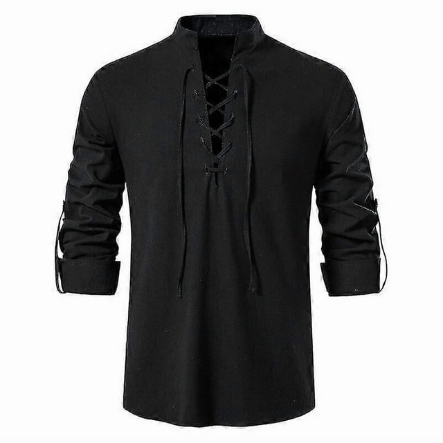 Mens Ish Jacobite Gie Kilt Shirts Medieval Renaissance Pirate Costume Sleeve Lace Up Henley Shirt Men Camisas Xxl